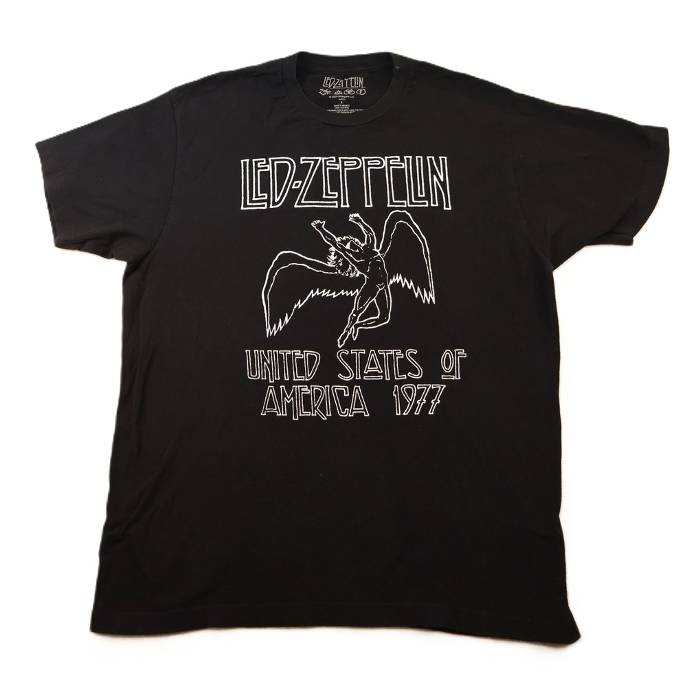 Led Zeppelin Mens L T-Shirt Black USA 1977 Tour Icarus Graphic Tee